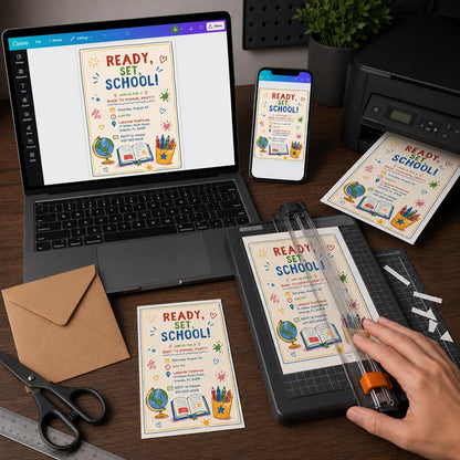 Ready Set School Watercolor Party Invitation in colorful