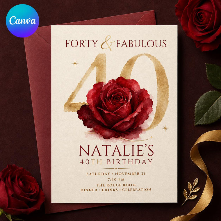 Red 40th Birthday Invitation