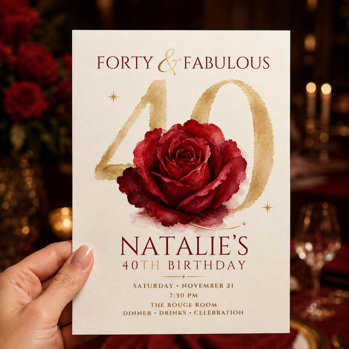 Red 40th Birthday Invitation — invitation you personalize in Canva