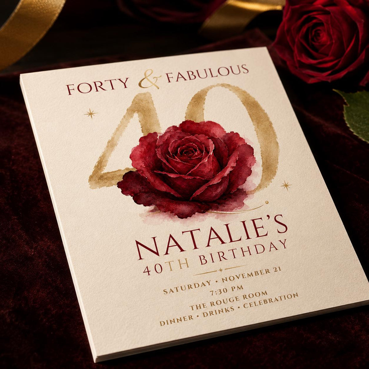Red 40th Birthday Invitation — digital invitation, instant download
