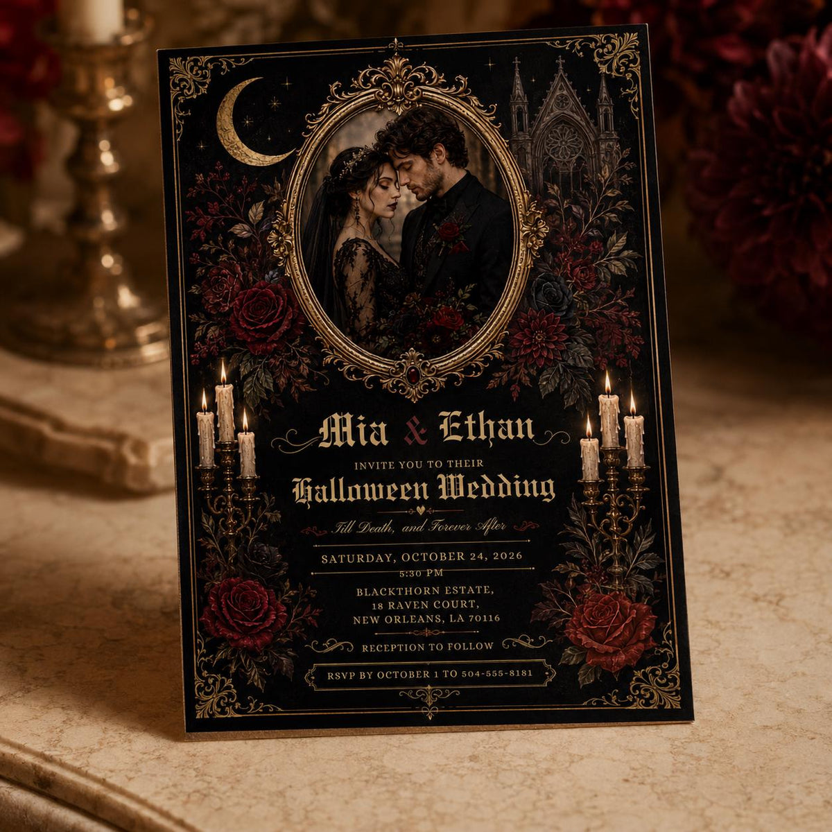 Red and Black Gothic Wedding Invitation — invitation you personalize in Canva