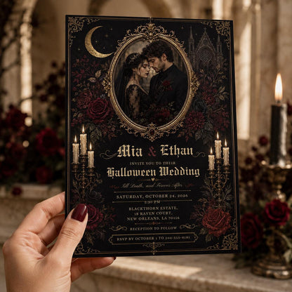 Red and Black Gothic Wedding Invitation — floral wedding design
