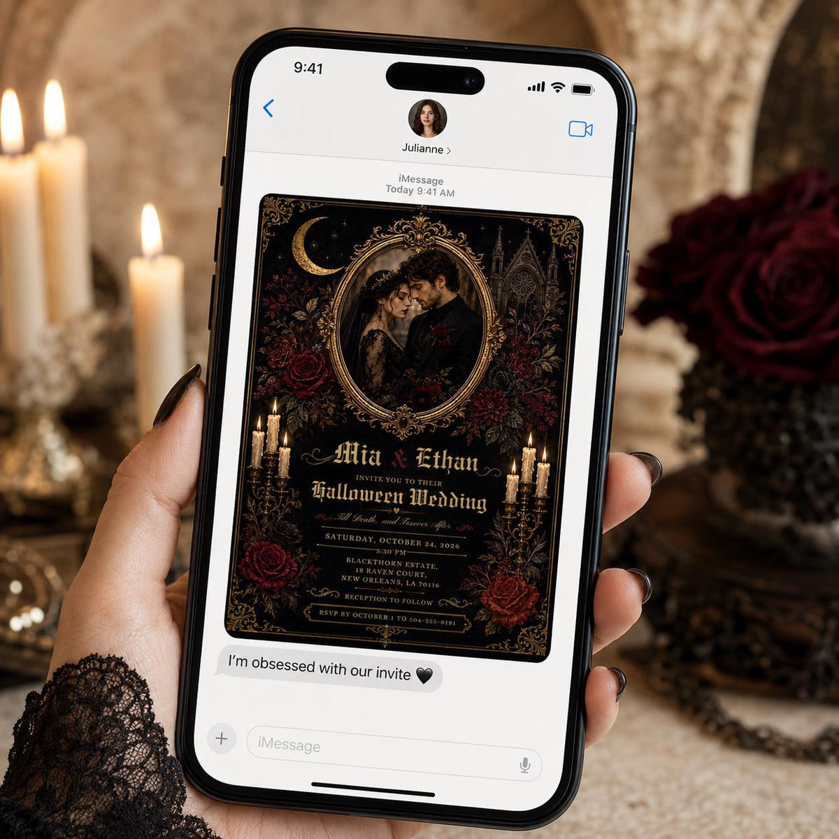 Red and Black Gothic Wedding Invitation — print-ready wedding design from VoltBy