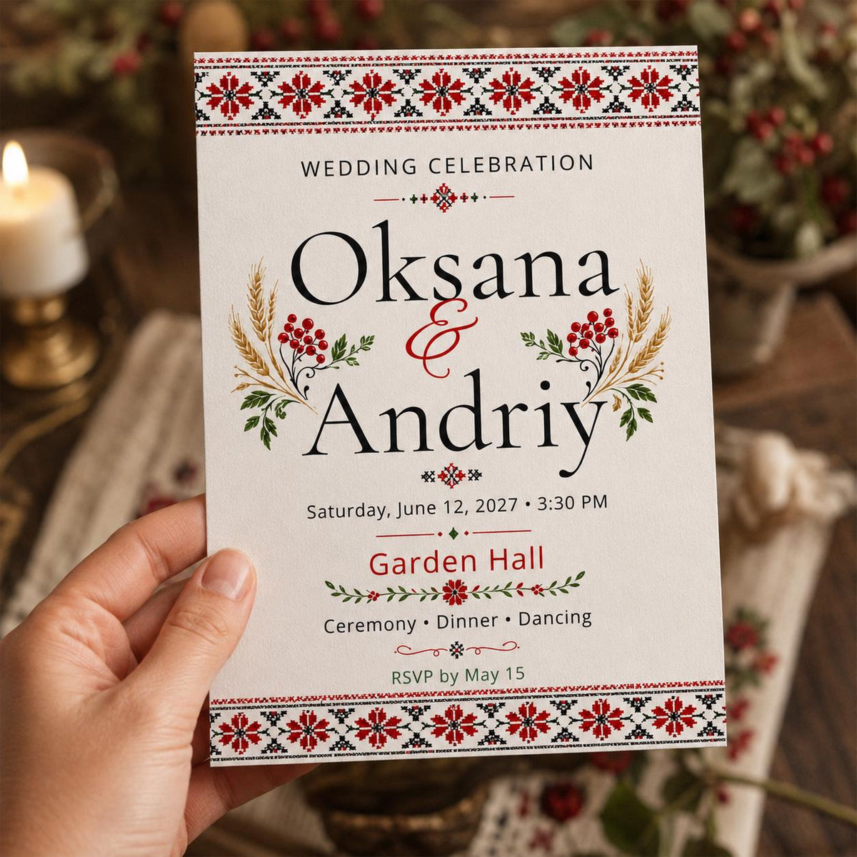 Red and Black Ukrainian Wedding Invitation — invitation you personalize in Canva
