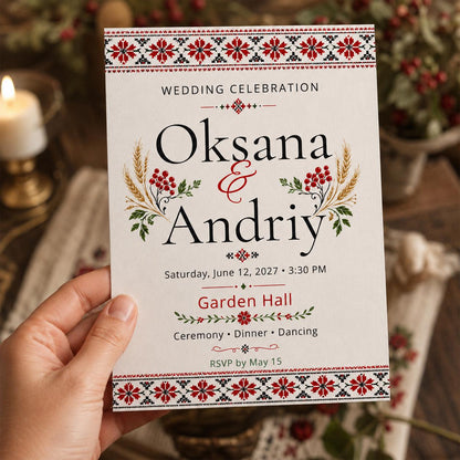 Red and Black Ukrainian Wedding Invitation — invitation you personalize in Canva