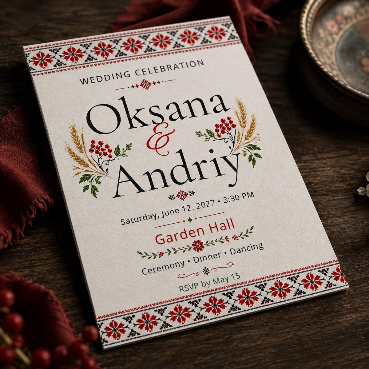 Red and Black Ukrainian Wedding Invitation — print-ready wedding design from VoltBy