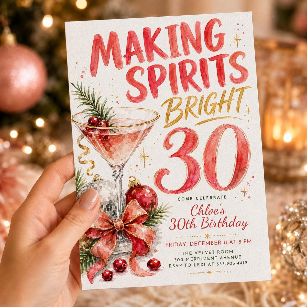 Red and Gold 30th Birthday Christmas Invitation — invitation you personalize in Canva