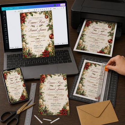 Red and Gold Christmas Wedding Invitation — elegant wedding design