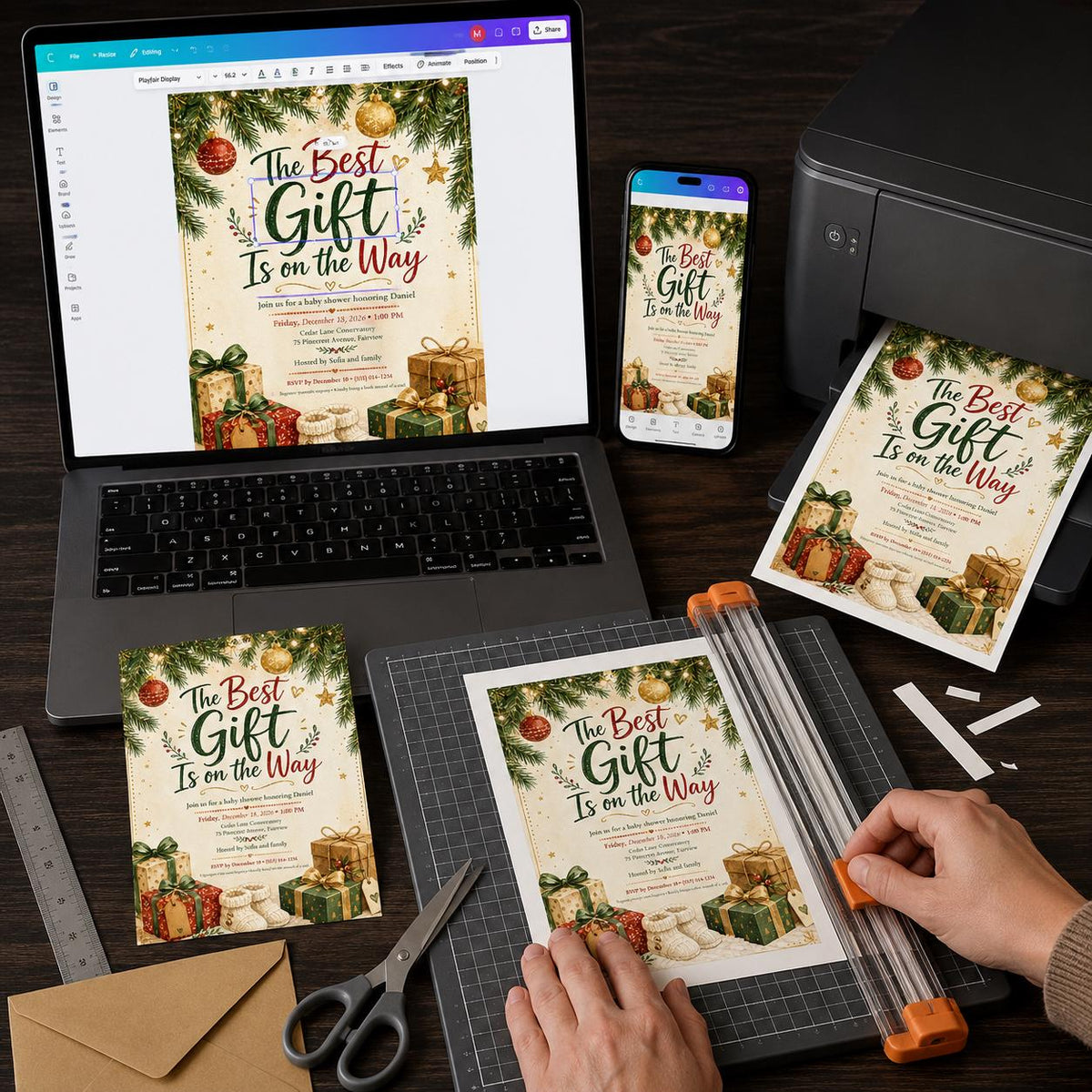 Red and Green Christmas Baby Shower Invitation: Holiday Winter — digital invitation, instant download