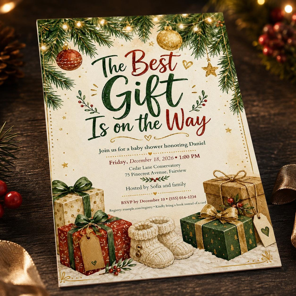 Red and Green Christmas Baby Shower Invitation: Holiday Winter — baby shower stationery by VoltBy