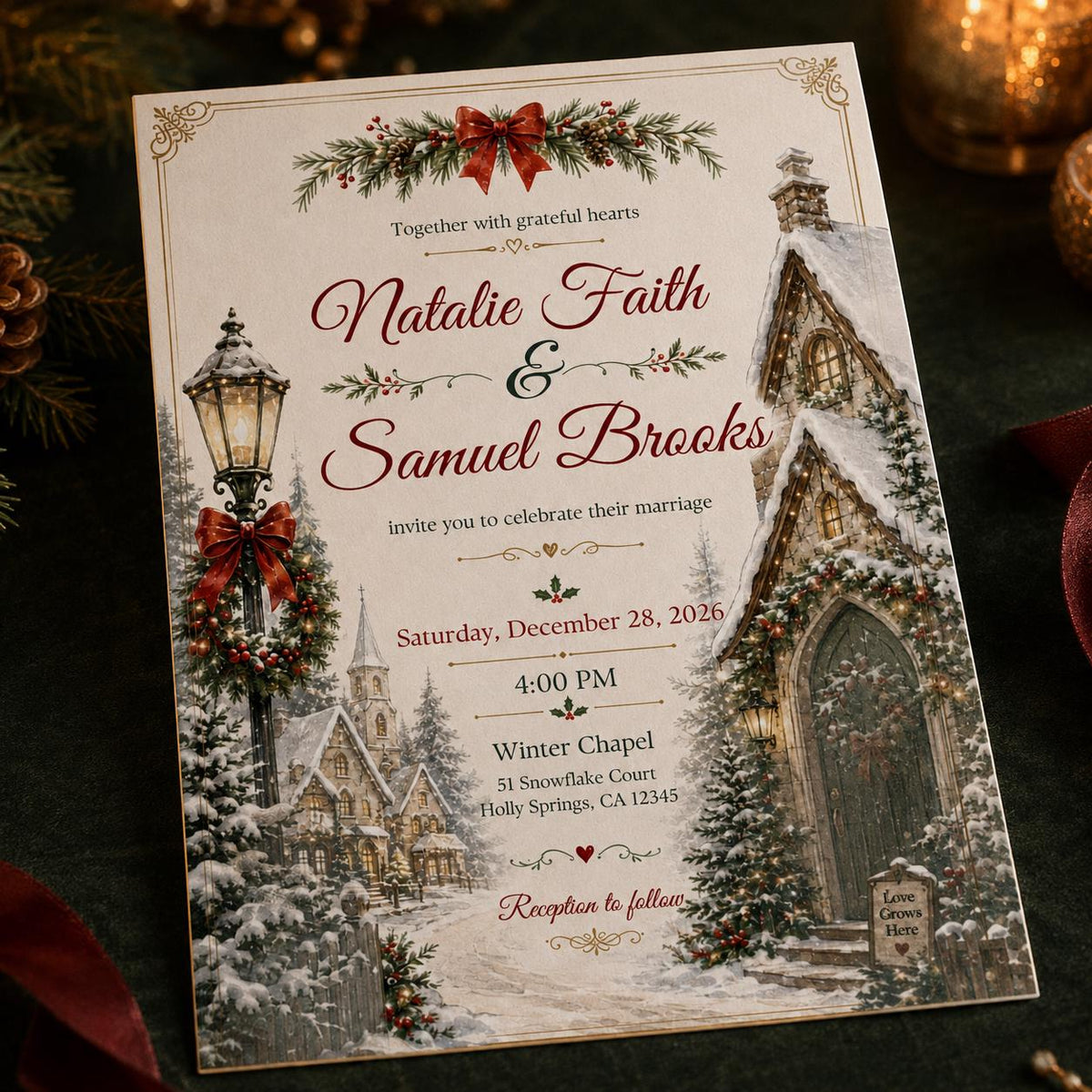 Red and Green Christmas Wedding Invitation — digital invitation, instant download
