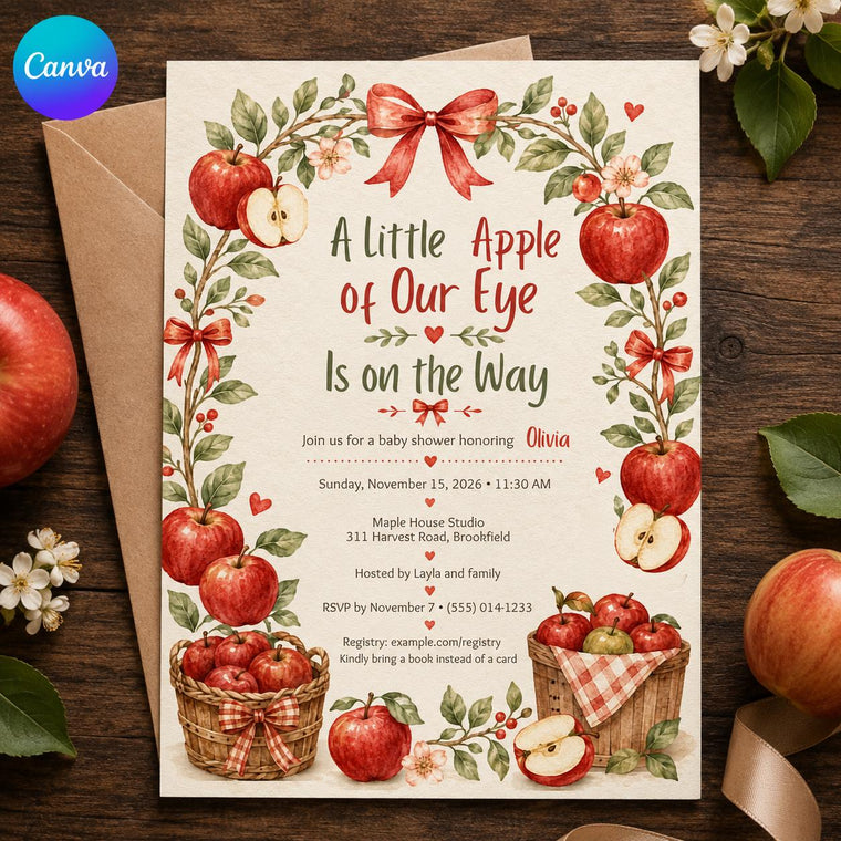 Red and Neutral Apple Baby Shower Invitation