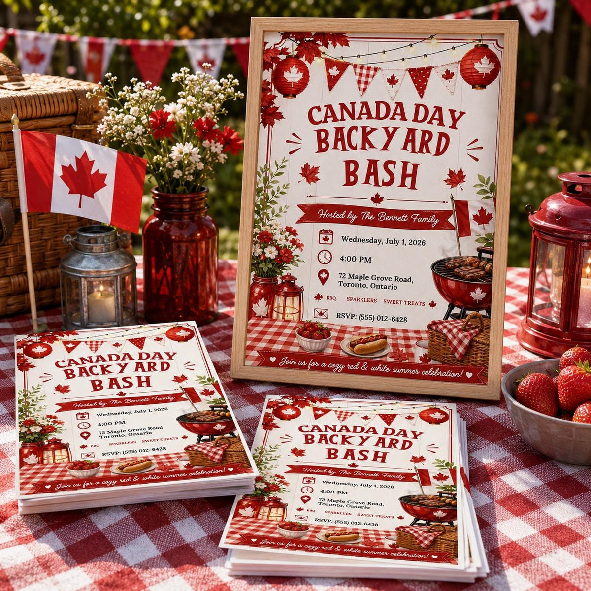Red and White Canada Day Invitation — print-ready canada day design from VoltBy