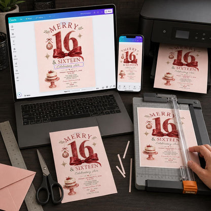 Red Sweet 16 Birthday Invitation — print-ready sweet 16 design from VoltBy