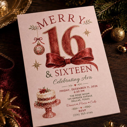 Red Sweet 16 Birthday Invitation — digital invitation, instant download