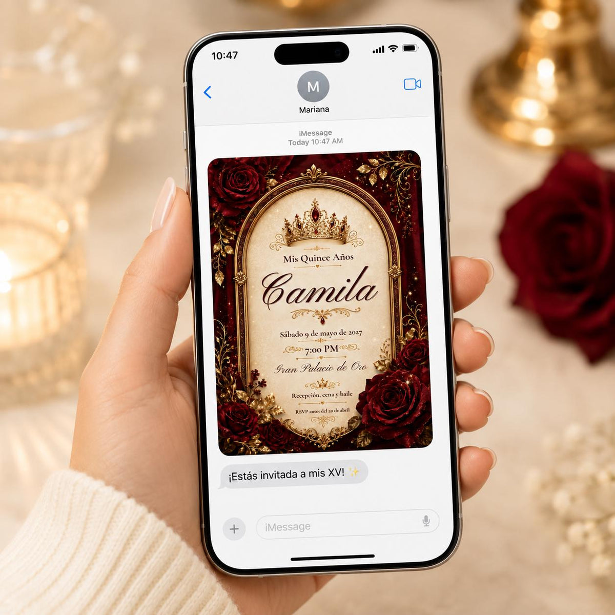 Red Burgundy Quinceañera Invitation — digital invitation, instant download