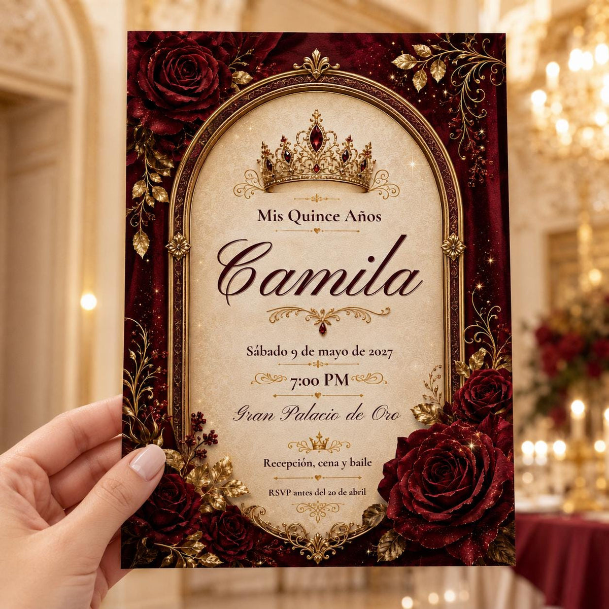 Red Burgundy Quinceañera Invitation — quinceañera stationery by VoltBy