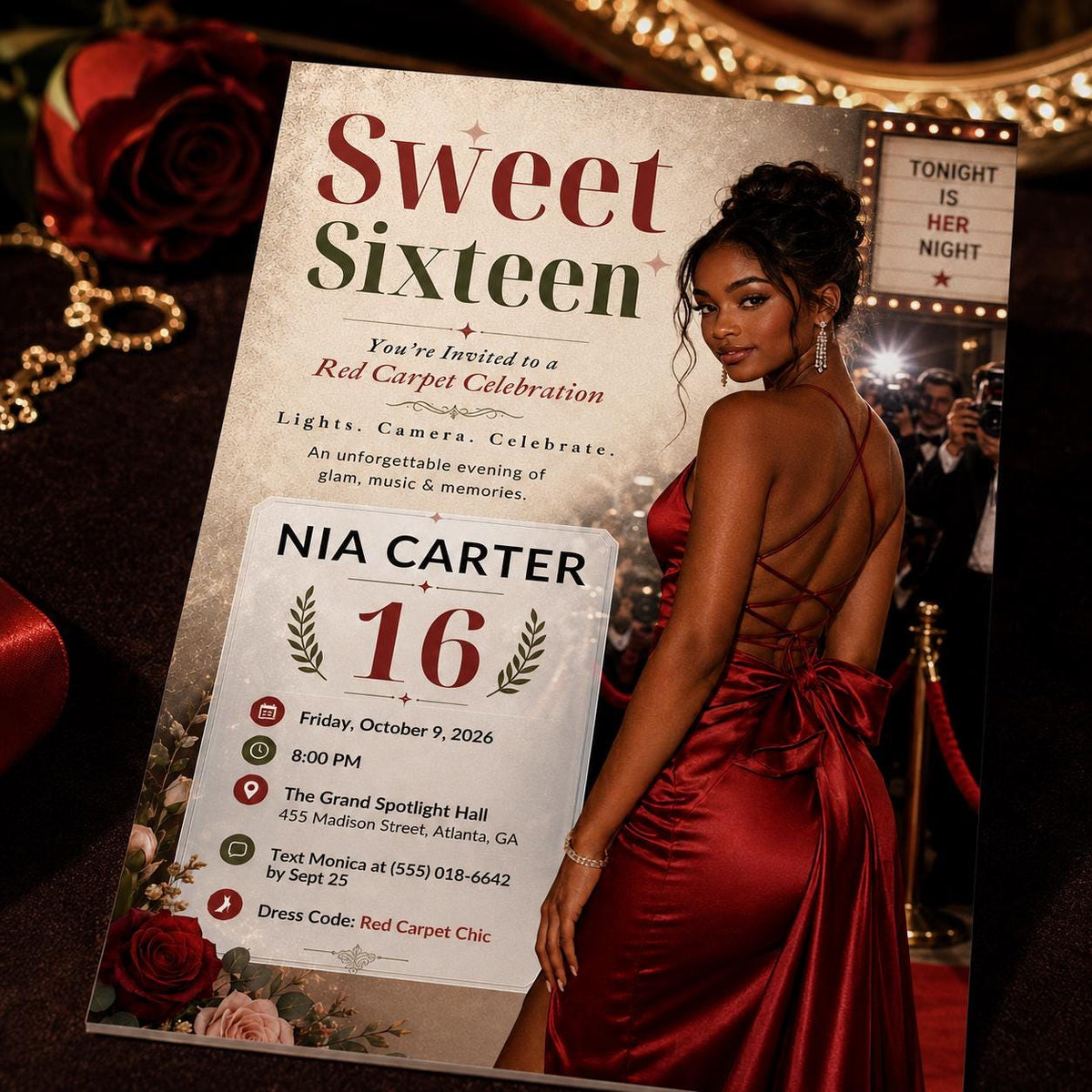 Red Carpet Sweet 16 Invitation — movie design