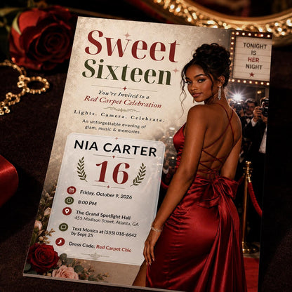 Red Carpet Sweet 16 Invitation — movie design