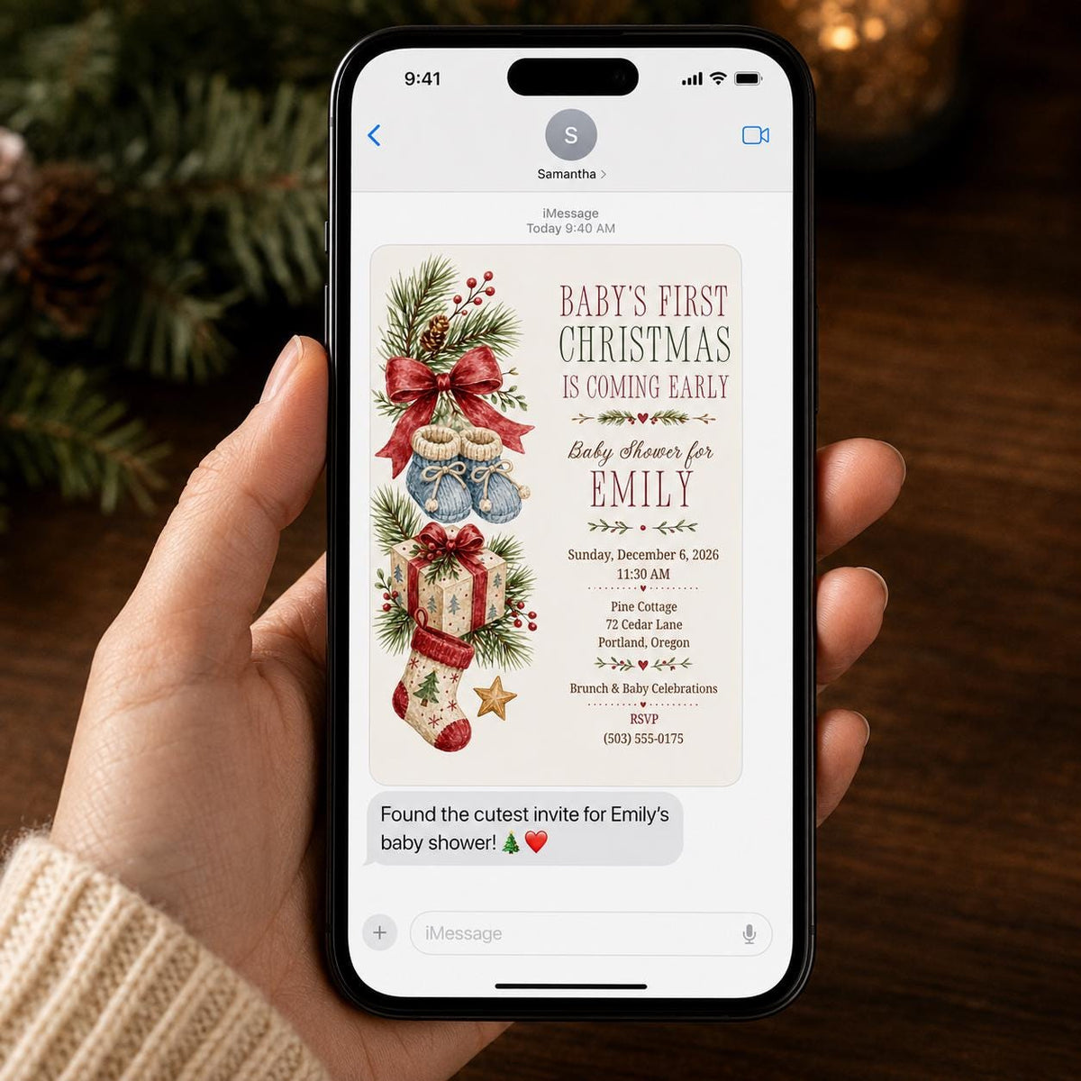 Red Christmas Baby Shower Invitation — invitation you personalize in Canva