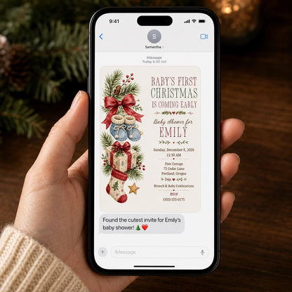 Red Christmas Baby Shower Invitation — invitation you personalize in Canva