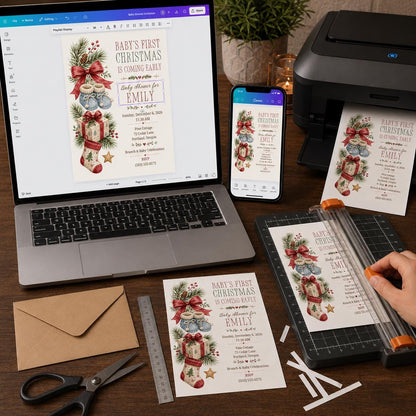 Red Christmas Baby Shower Invitation — digital invitation, instant download