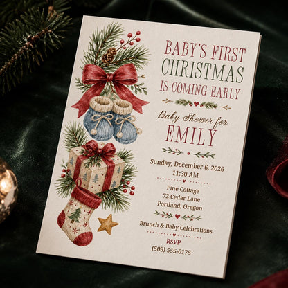 Red Christmas Baby Shower Invitation — baby shower stationery by VoltBy