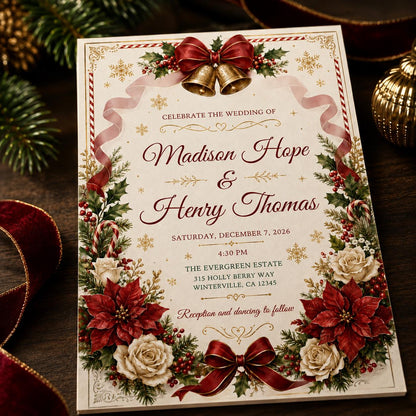 Red Christmas Wedding Invitation — digital invitation, instant download