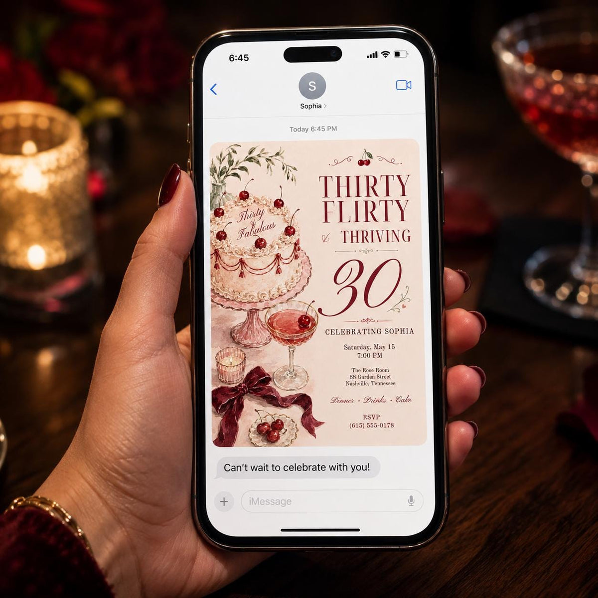 Red Coquette 30th Birthday Invitation — cherry design