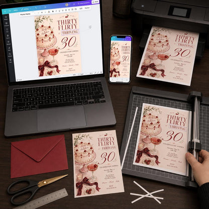 Red Coquette 30th Birthday Invitation — print-ready 30th birthday party design from VoltBy
