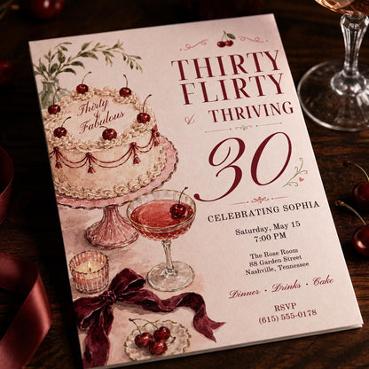 Red Coquette 30th Birthday Invitation — digital invitation, instant download