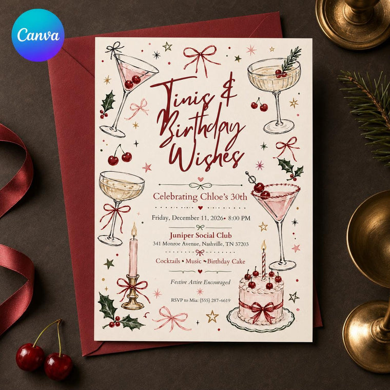 Red Coquette Christmas 30th Birthday Invitation