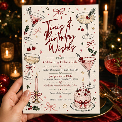 Red Coquette Christmas 30th Birthday Invitation — invitation you personalize in Canva