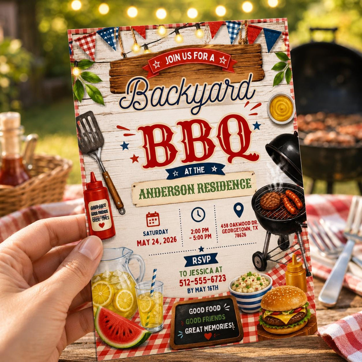 Red Gingham BBQ Birthday Invitation — design view 6