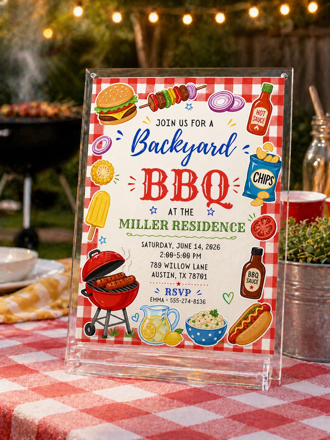 Red Gingham BBQ Birthday Invitation — birthday party stationery by VoltBy