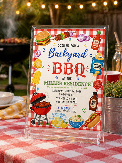 Red Gingham BBQ Birthday Invitation — birthday party stationery by VoltBy