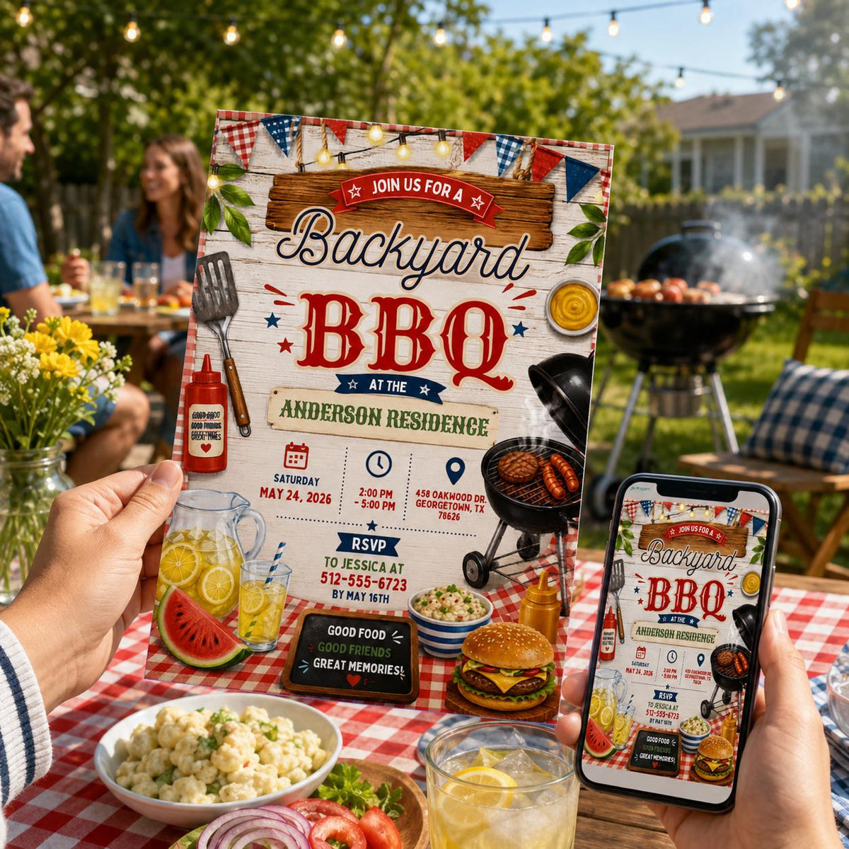 Red Gingham BBQ Birthday Invitation — design view 3