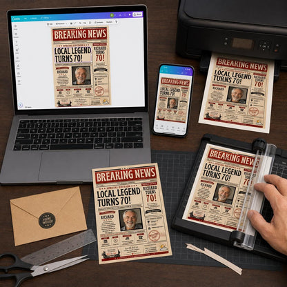 Red Local Legend Newspaper 70th Birthday Photo Invitation — editorial 70th birthday party design