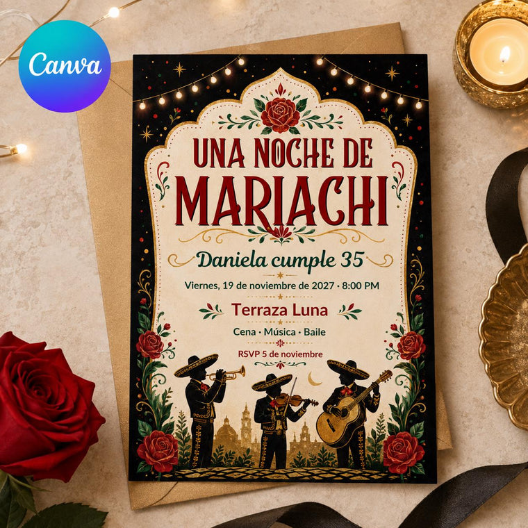 Red Mariachi 35th Birthday Invitation in Spanish