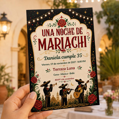 Red Mariachi 35th Birthday Invitation in Spanish — invitation you personalize in Canva