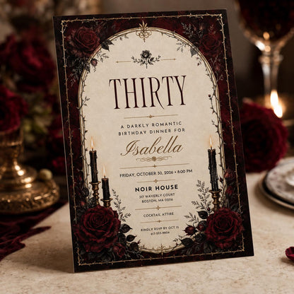 Red Rose Gothic Thirty Birthday Invitation — digital invitation, instant download