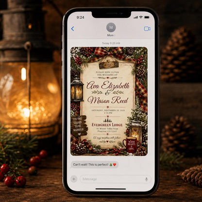 Red Rustic Christmas Wedding Invitation — pine design