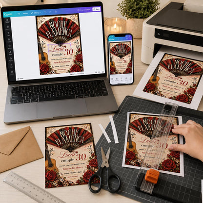 Red Spanish Flamenco 30th Birthday Invitation — print-ready 30th birthday party design from VoltBy