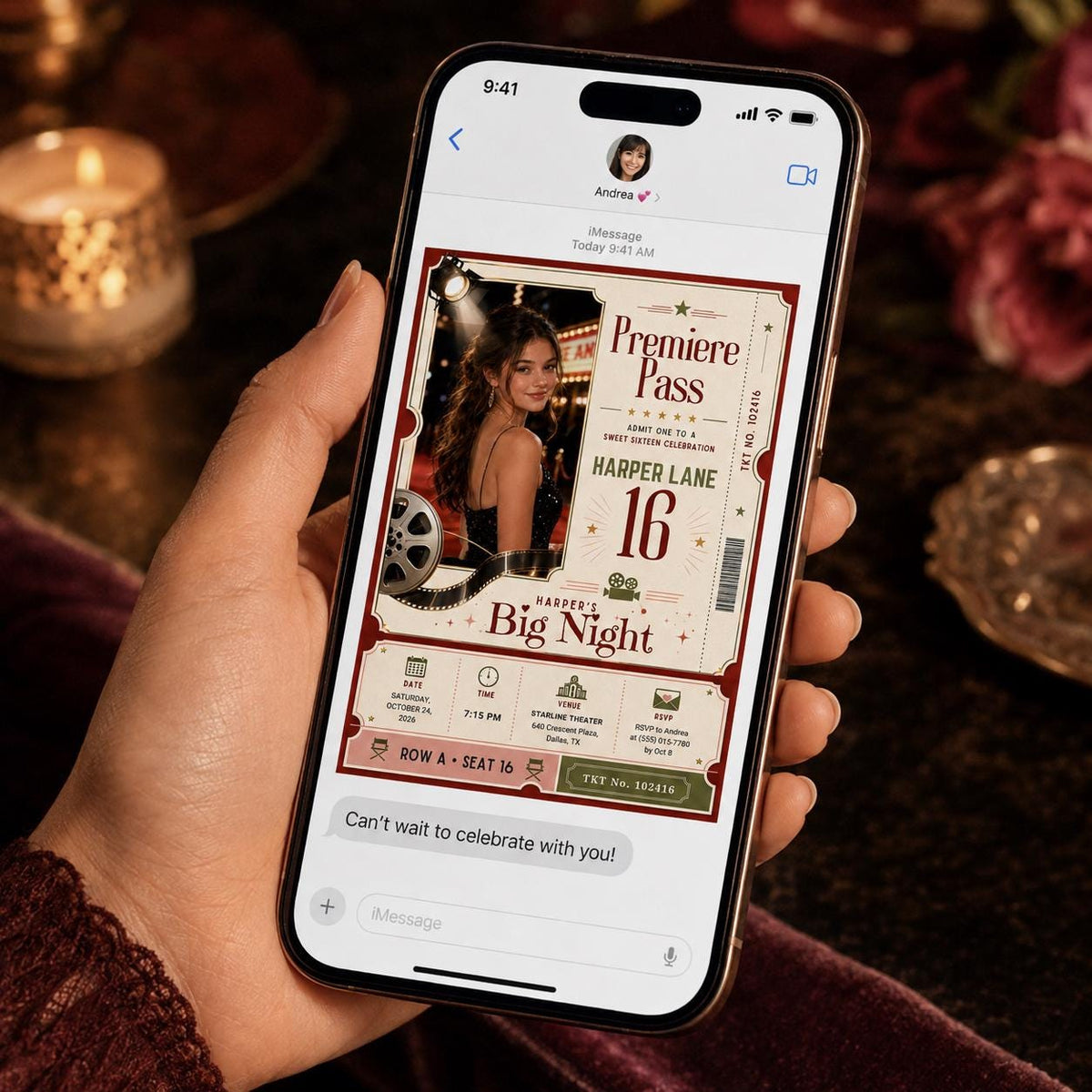 Red Sweet 16 Movie Ticket Invitation — sweet 16 stationery by VoltBy