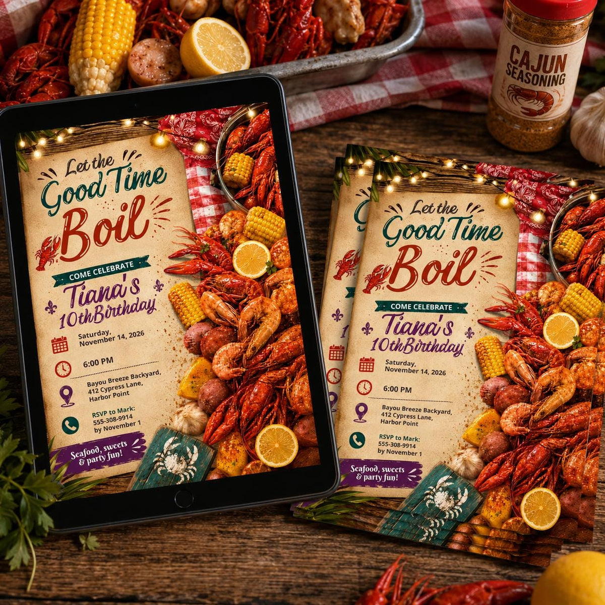 Red Watercolor Seafood Birthday Invitation — invitation you personalize in Canva