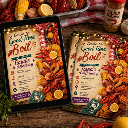 Red Watercolor Seafood Birthday Invitation — invitation you personalize in Canva