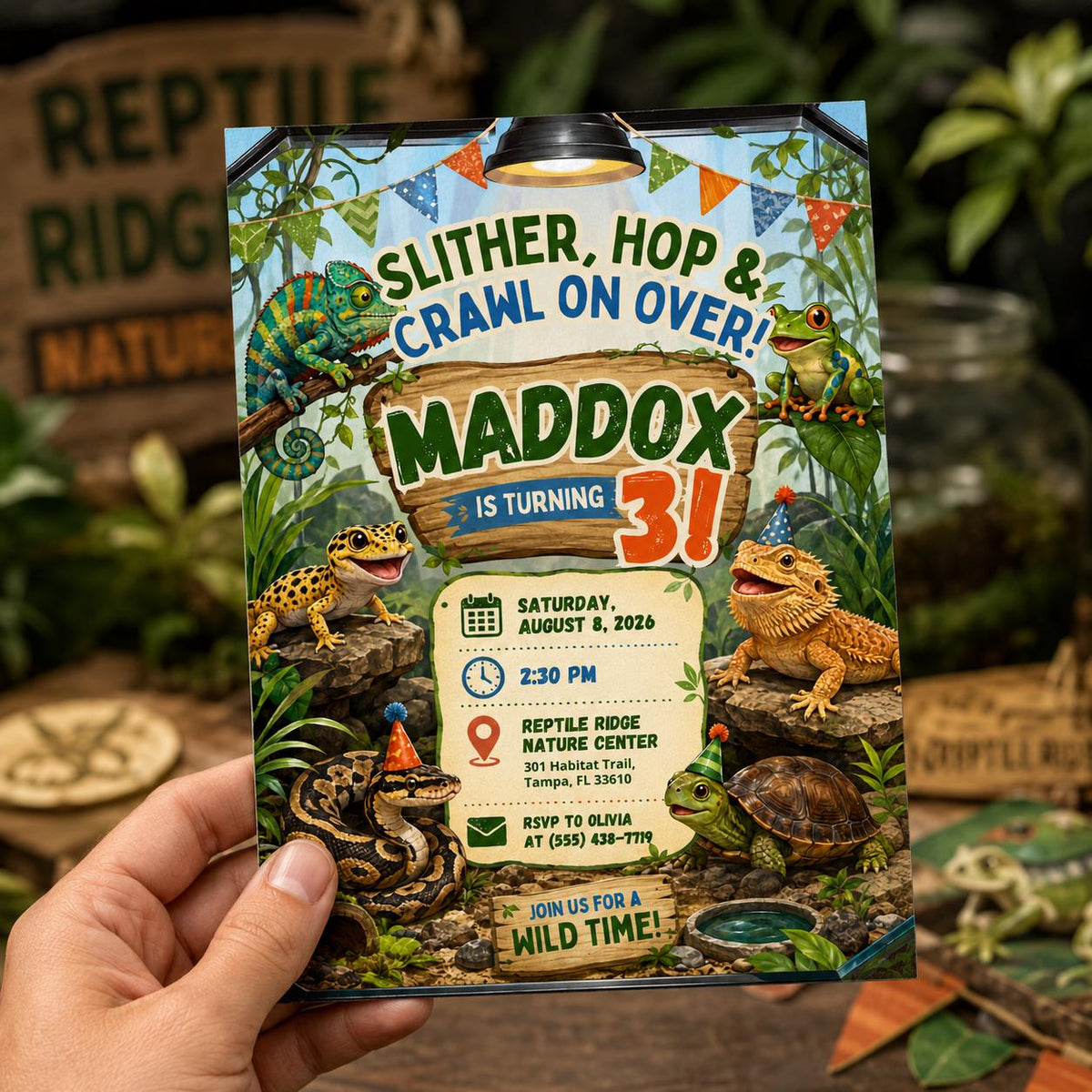 Reptile 3rd Birthday Invitation — invitation you personalize in Canva