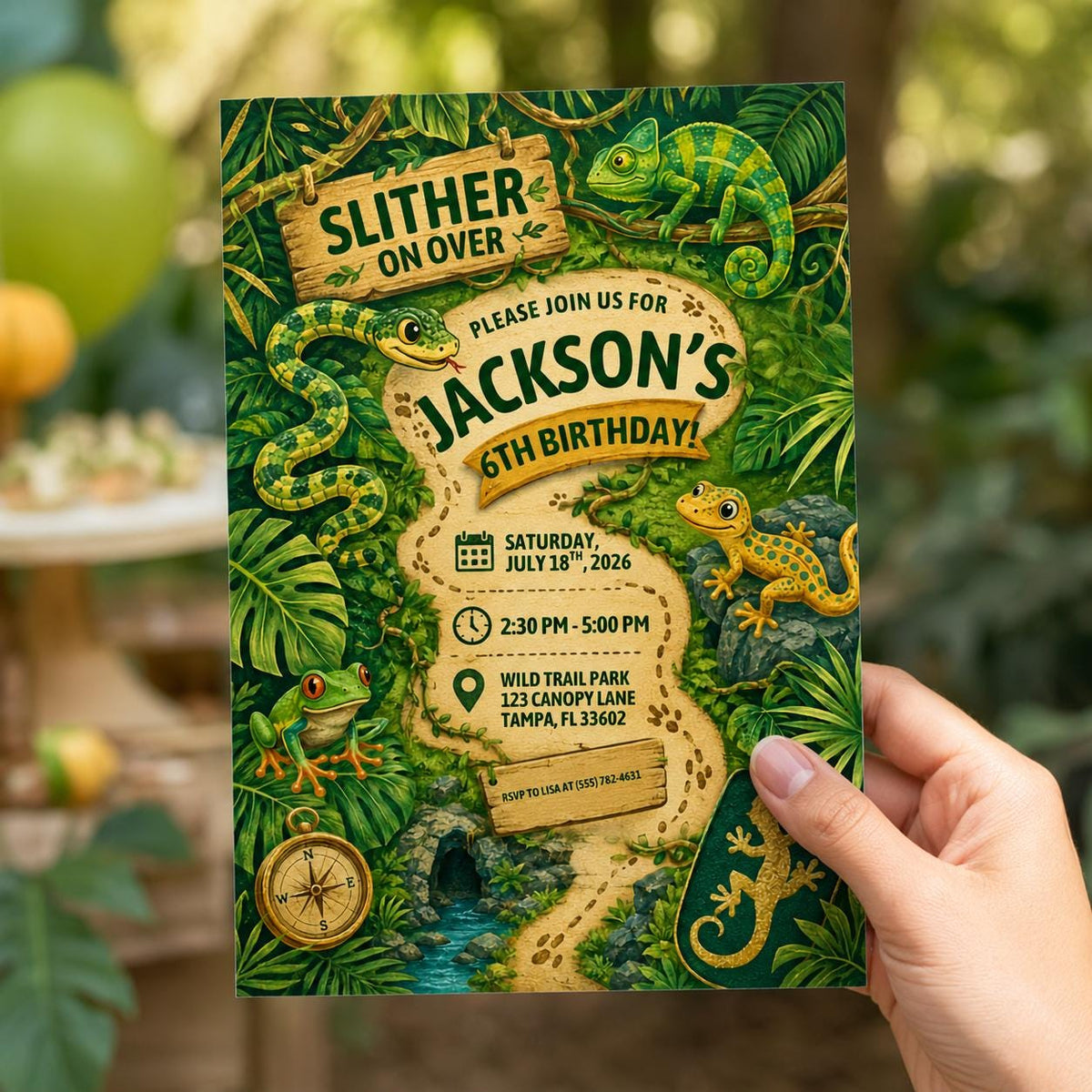 Reptile 6th Birthday Invitation — safari design