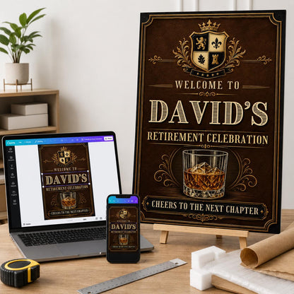 Retirement Welcome Sign for Him — retirement party stationery by VoltBy