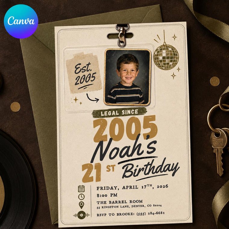 Retro 21st Birthday Photo Invitation